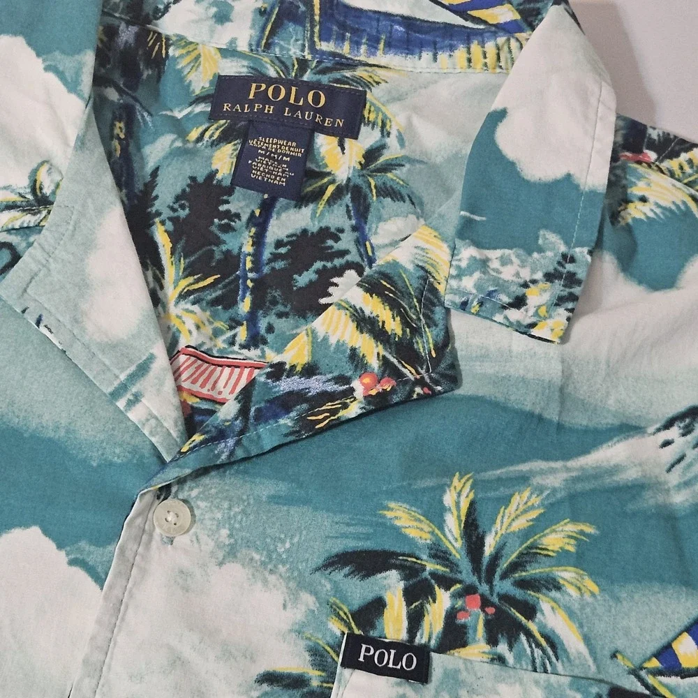 Polo Ralph Lauren Shirt Men M Floral Hawaiian Sleepwear Catamaran Sailing Pajama
